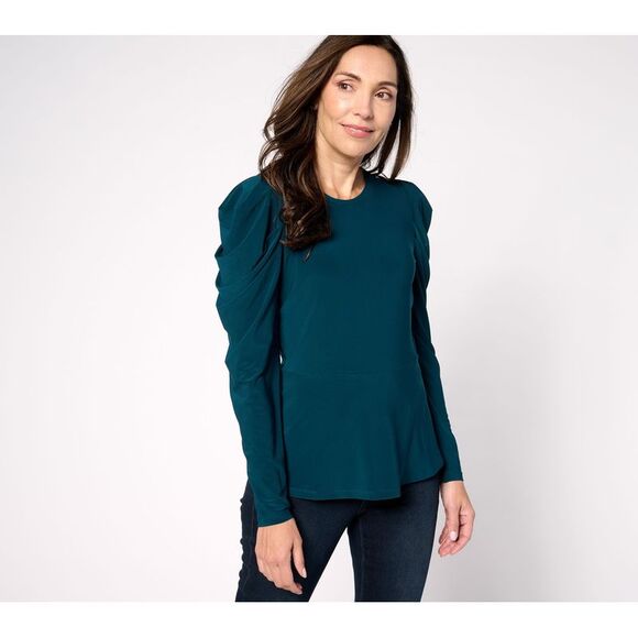 Dennis Basso Women's Top Sz S Italia Knit Peplum with Draped Mint Glass A628187 - Picture 1 of 4